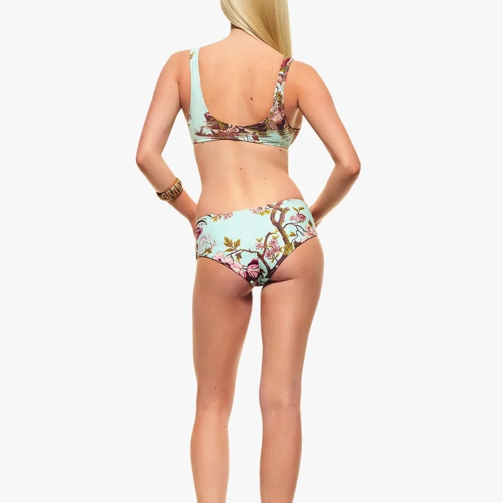 SKIMS X ROBERTO CAVALLI SWIM PLUNGE BIKINI TOP FAGIANELLA PRINT L